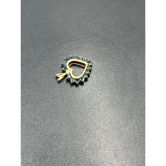 10K Yellow Gold 2g Blue Spinel Diamond Accent Signed Vintage Heart Pendant - Picture 8 of 13
